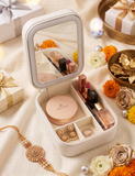 Personalized LED Mirror Jewelry & Makeup Travel Case for Women | Custom Name Organizer Gift for Sister | Raksha Bandhan Gift