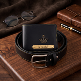 Signature Leather Belt And Wallet Combo For Men | Black Color
