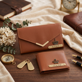 Premium Quality Customized Wallet Combo For Couple | Tan Color