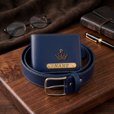Signature Leather Belt And Wallet Combo For Men | Blue Color