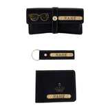 Personalized Wallet, Keychain And Sunglasses Cover Combo | Black Color