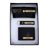 Personalized Wallet, Keychain And Sunglasses Cover Combo | Black Color