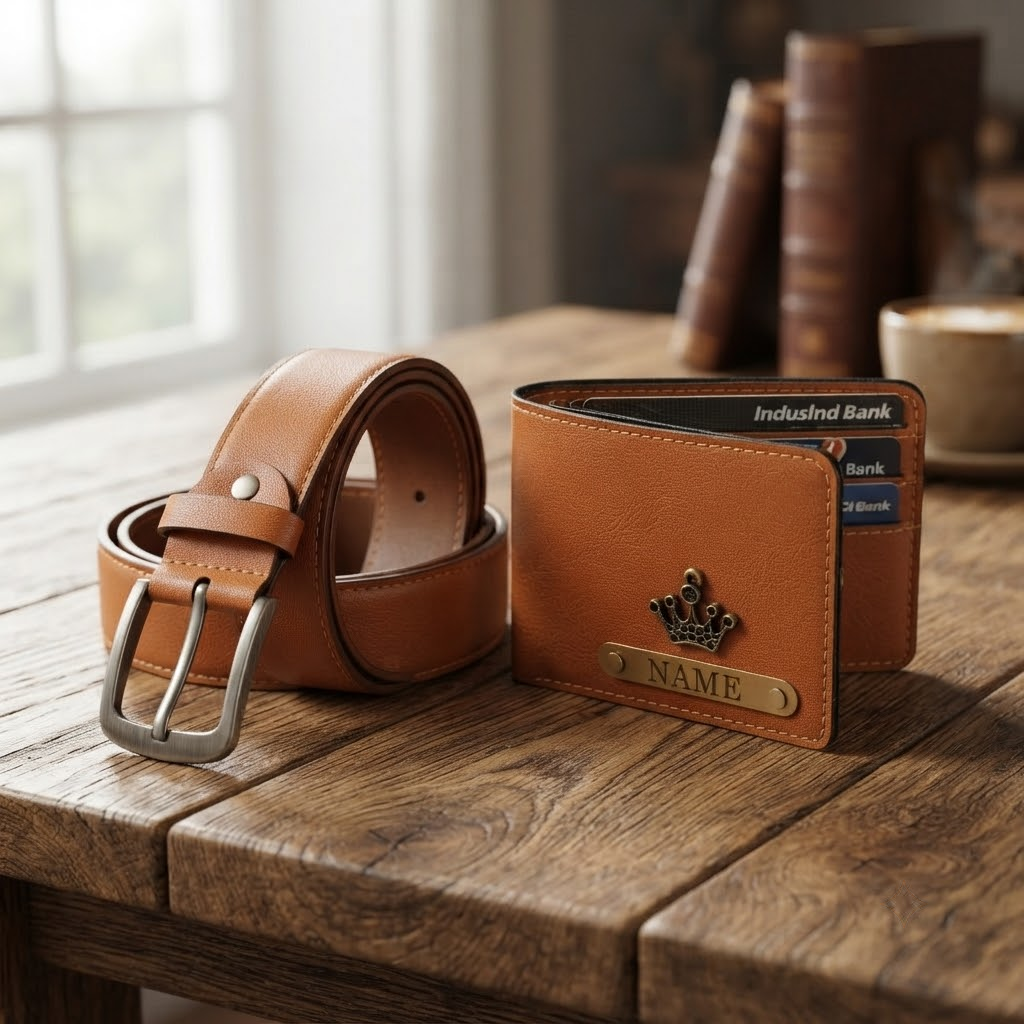 Signature Leather Belt And Wallet Combo For Men