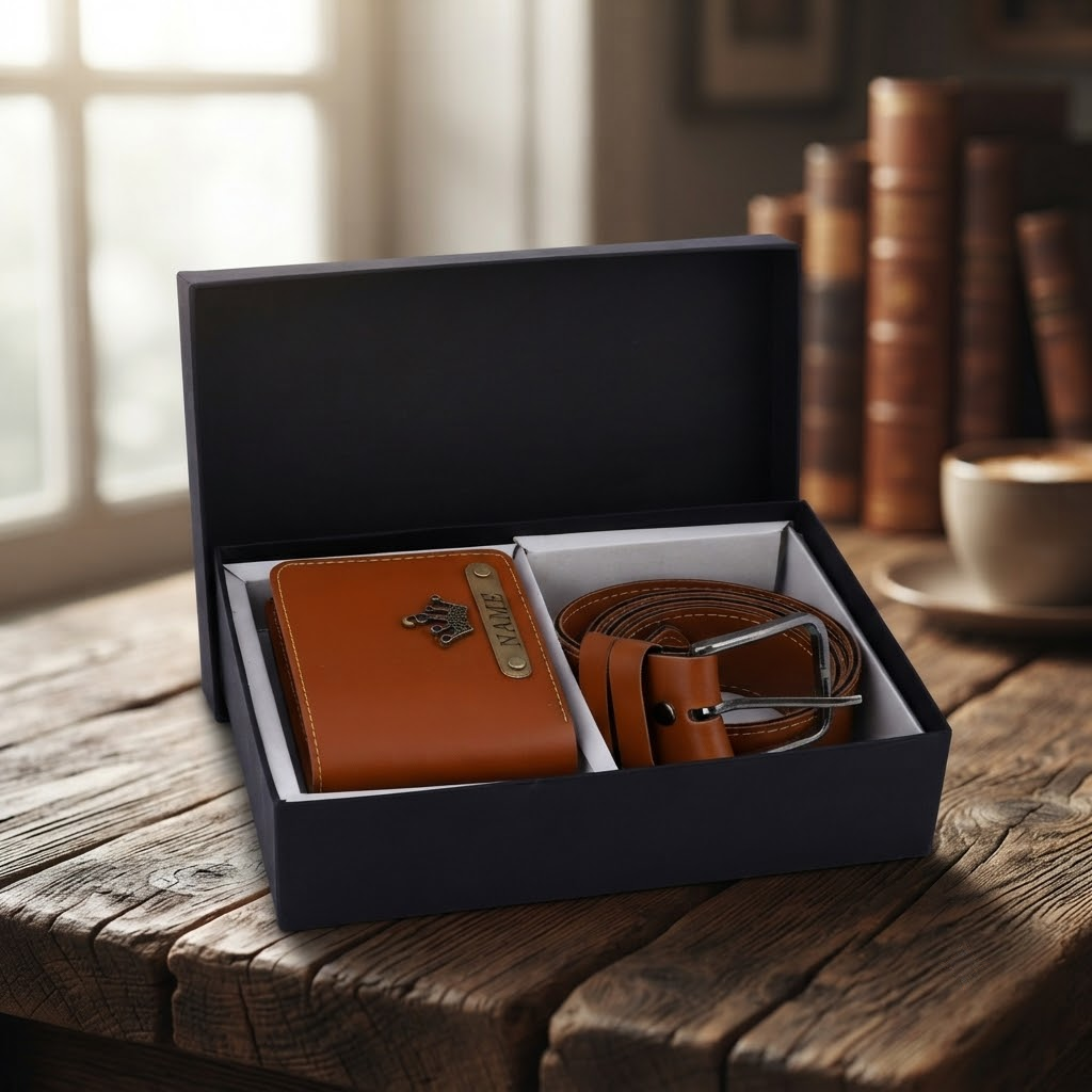 Signature Leather Belt And Wallet Combo For Men
