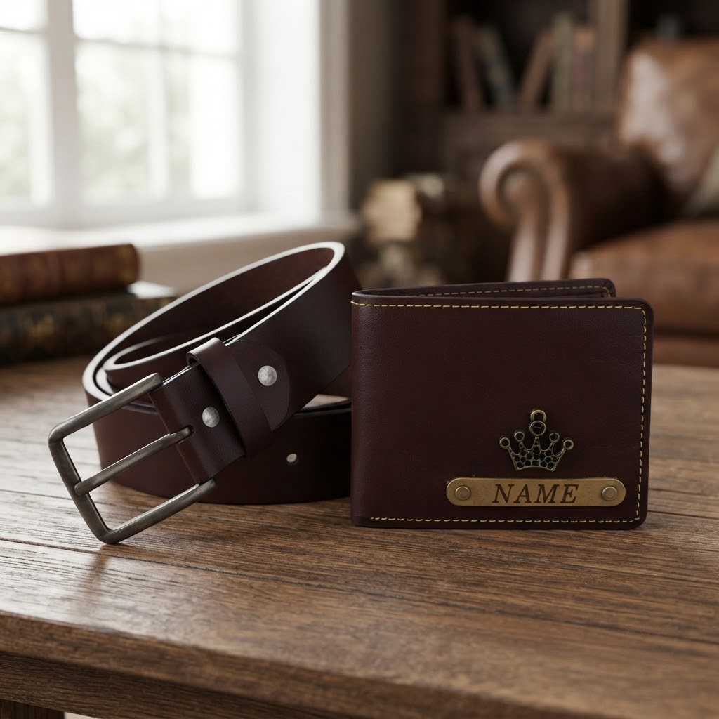 Signature Leather Belt And Wallet Combo For Men