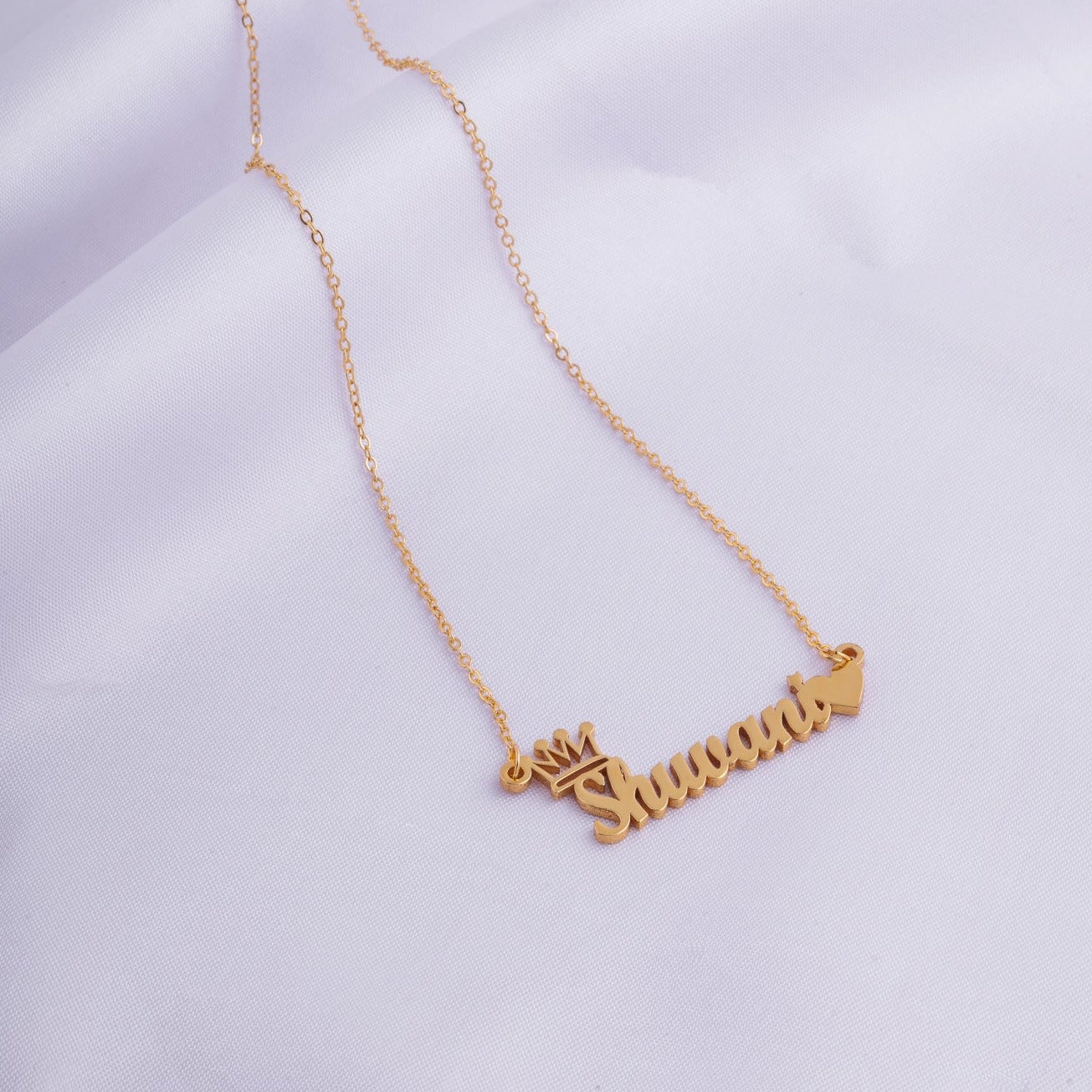 Cursive Name Necklace With Heart And Crown