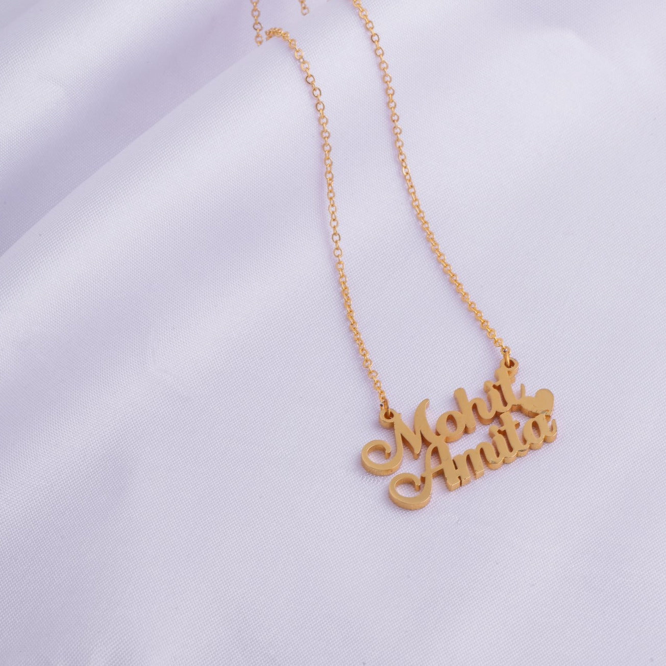 Classic Double Name Necklace With Heart