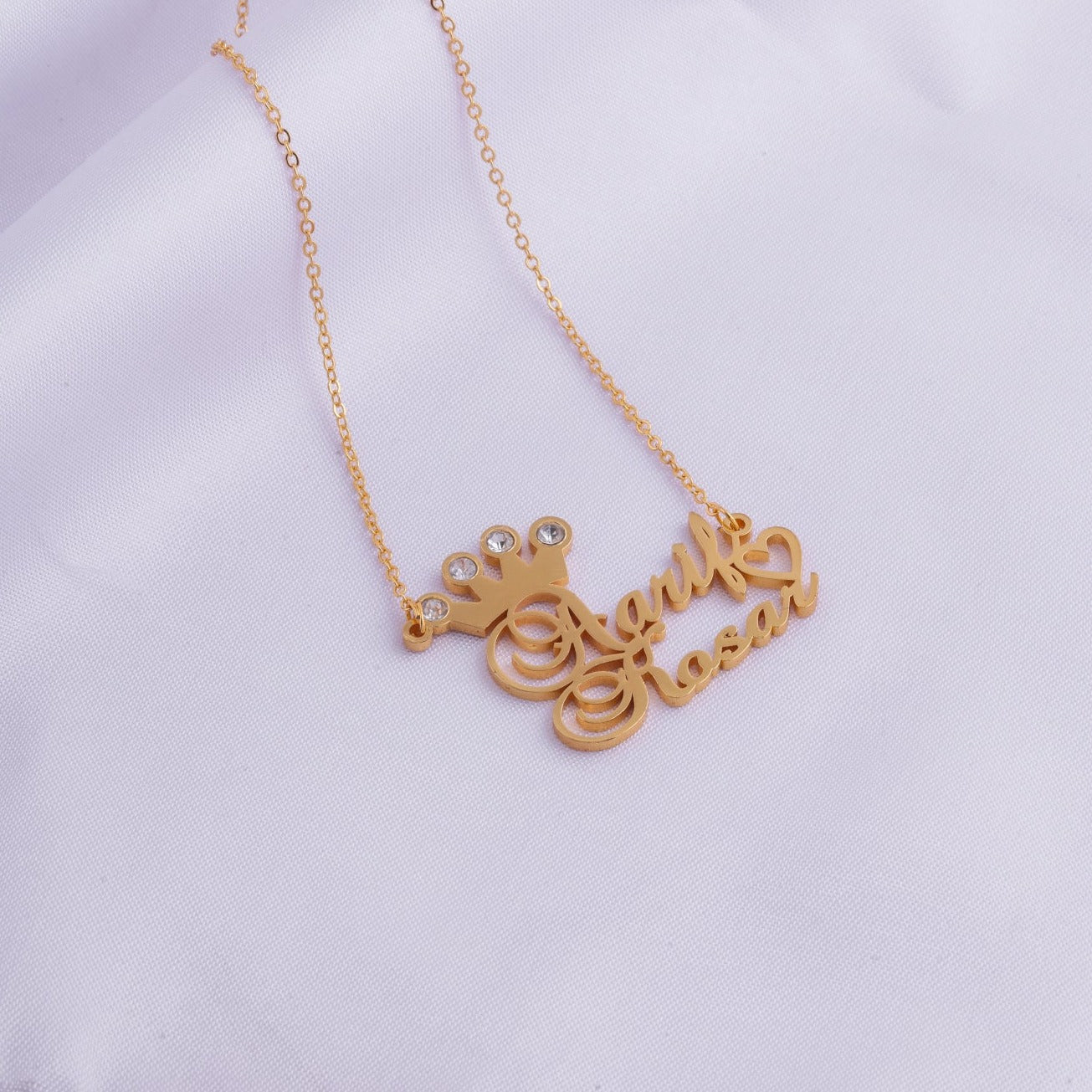 Customized Double Name Pendant Necklace With Heart And Crown