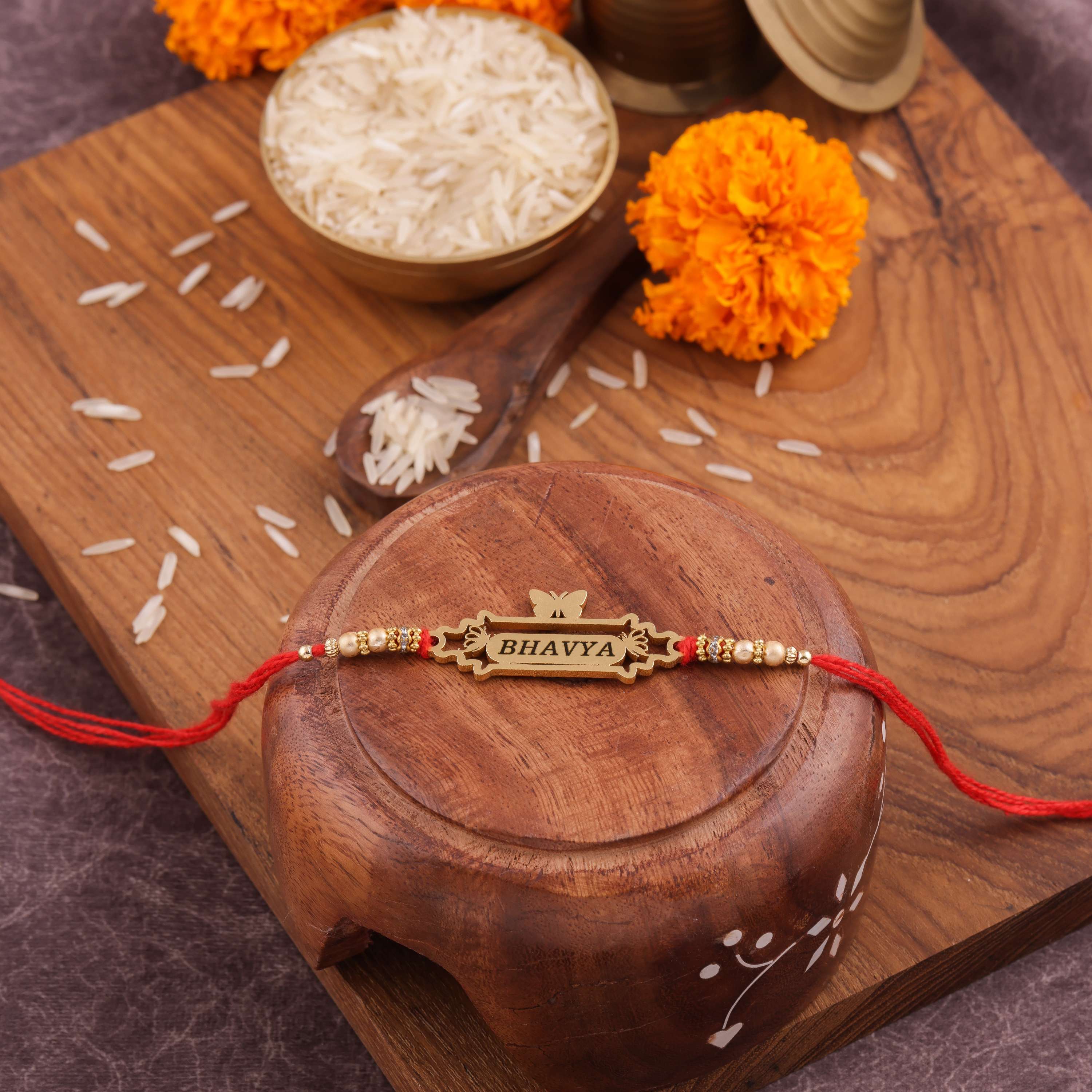 Traditional Red Thread Rakhi With The Name