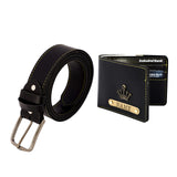 Signature Leather Belt And Wallet Combo For Men | Black Color