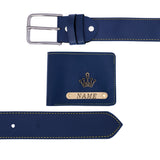 Signature Leather Belt And Wallet Combo For Men | Blue Color