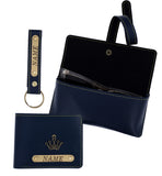 Personalized Wallet, Keychain And Sunglasses Cover Combo | Blue Color