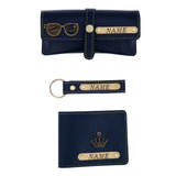 Personalized Wallet, Keychain And Sunglasses Cover Combo | Blue Color