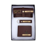 Personalized Wallet, Keychain And Sunglasses Cover Combo | Brown Color