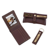 Personalized Wallet, Keychain And Sunglasses Cover Combo | Brown Color