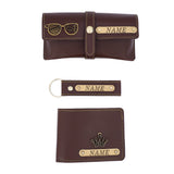 Personalized Wallet, Keychain And Sunglasses Cover Combo | Brown Color