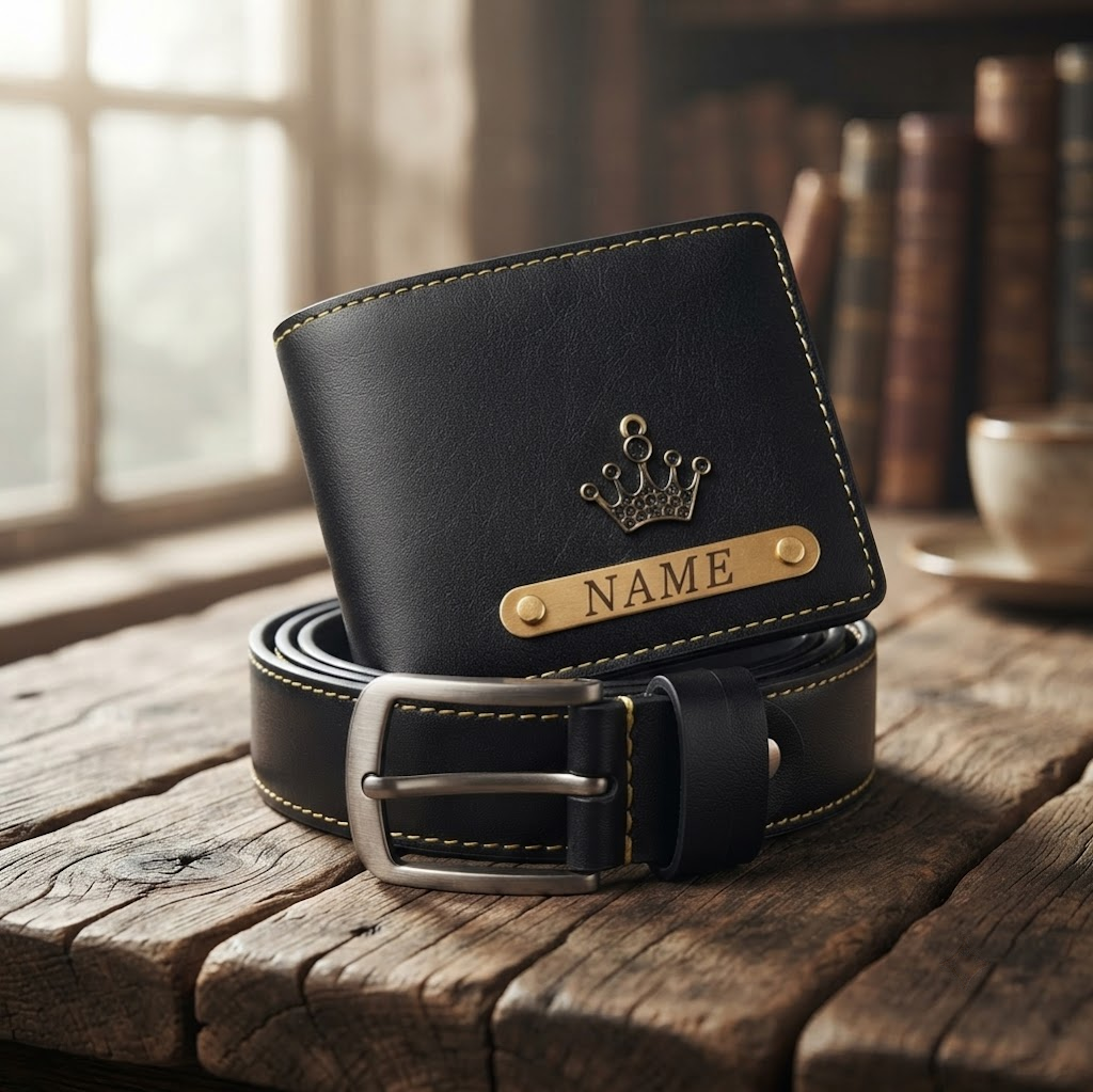 Signature Leather Belt And Wallet Combo For Men