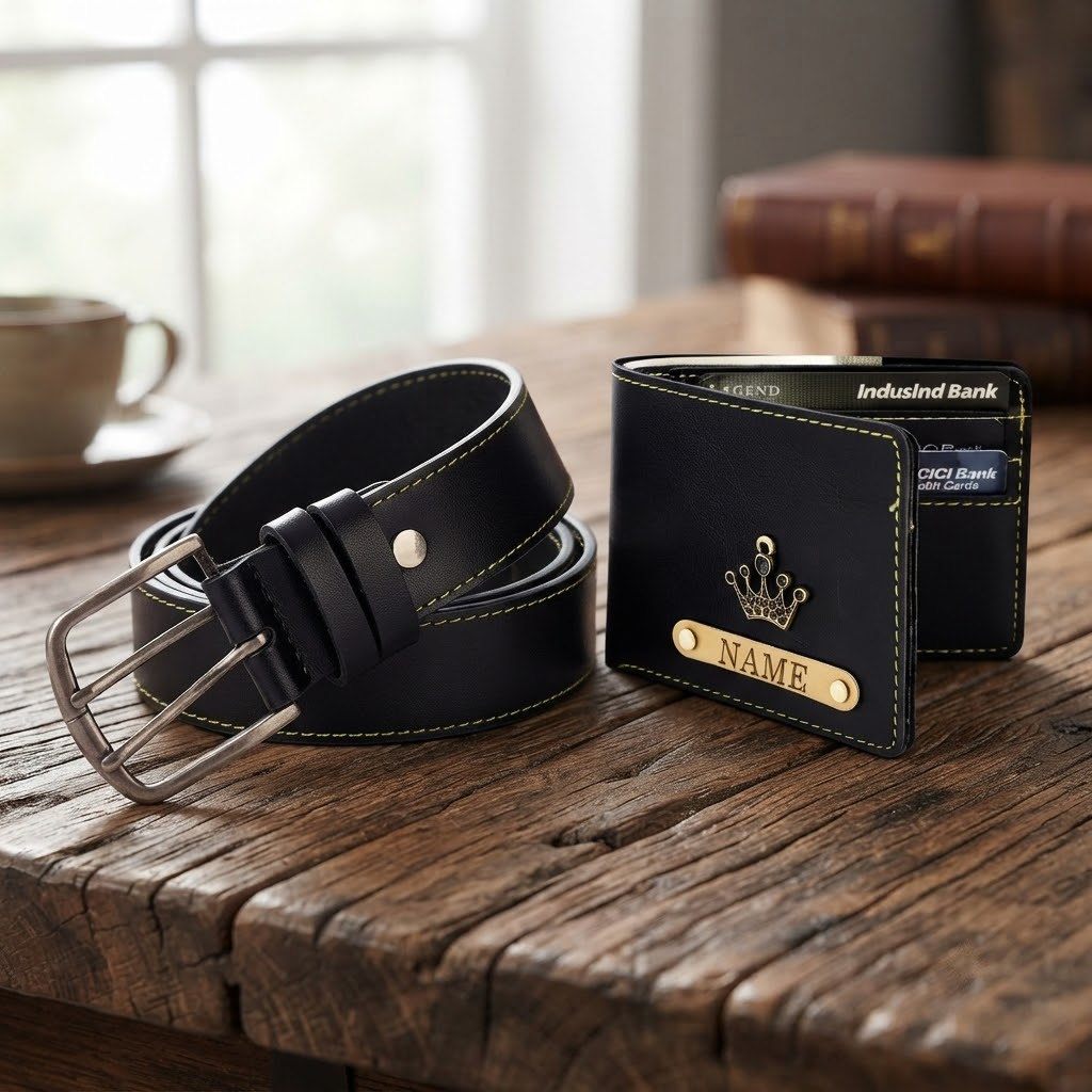 Signature Leather Belt And Wallet Combo For Men
