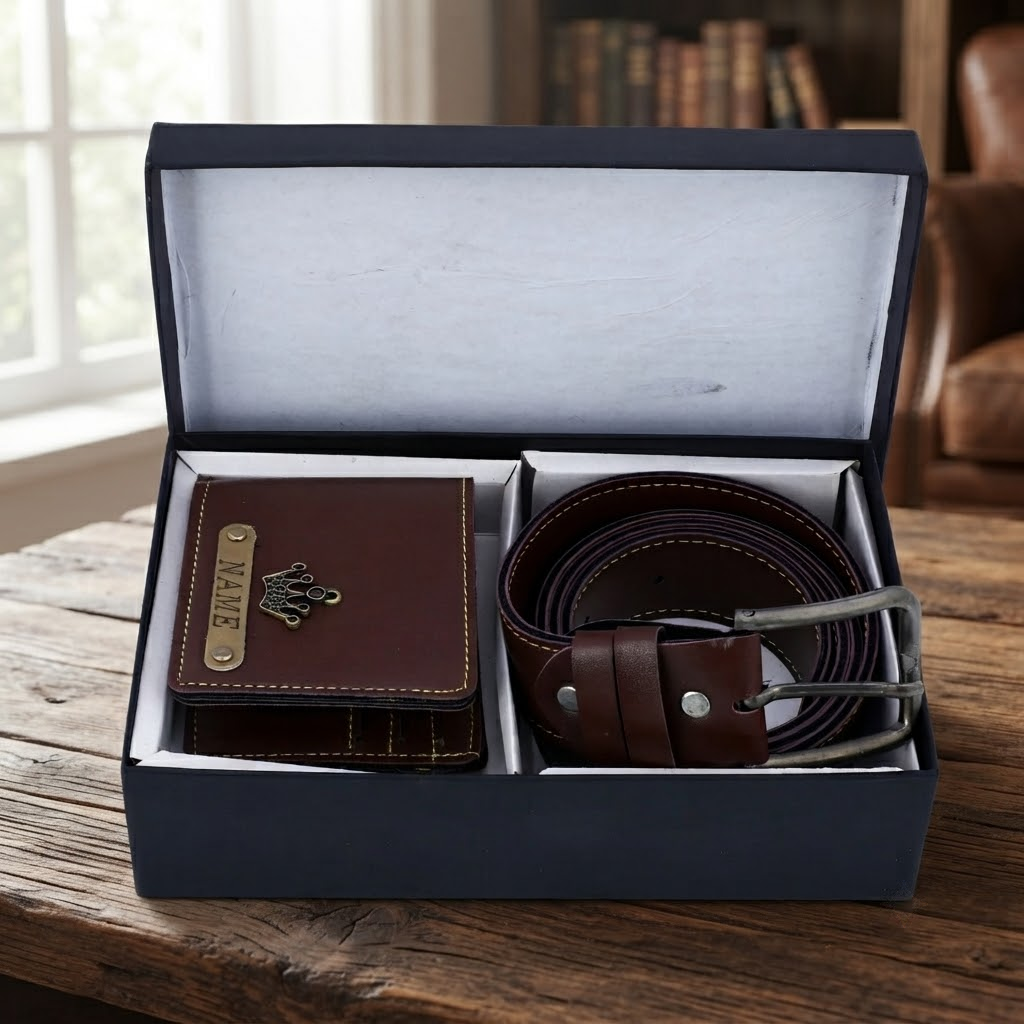 Signature Leather Belt And Wallet Combo For Men
