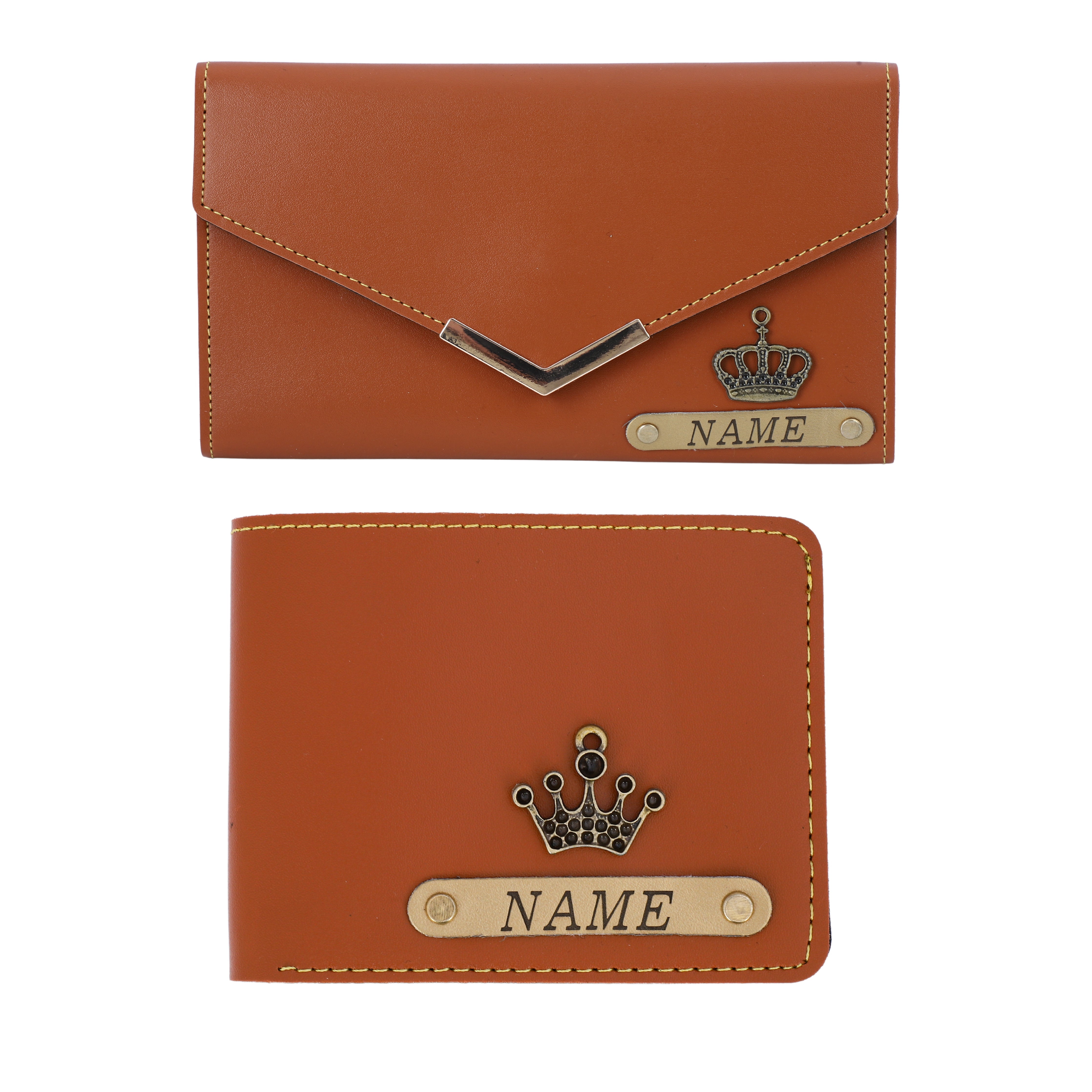 Premium Quality Customized Wallet Combo For Couple | Tan Color