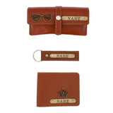 Personalized Wallet, Keychain And Sunglasses Cover Combo | Tan Color